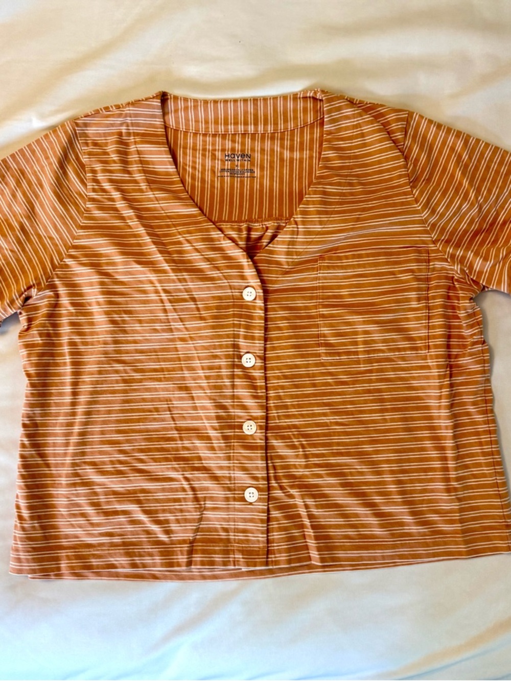 Haven Lane Women's Striped Button-Front Pajama Top in Rust